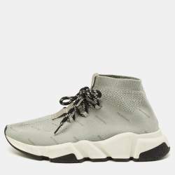 مملوكة مسبقًا Balenciaga Speed Trainer Size 38 Grey Knit Fabric Lace Up Sneakers
