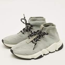 Pre Owned Balenciaga Speed Trainer Size 38 Grey Knit Fabric Lace Up Sneakers