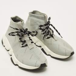 Pre Owned Balenciaga Speed Trainer Size 38 Grey Knit Fabric Lace Up Sneakers