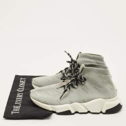 Pre Owned Balenciaga Speed Trainer Size 38 Grey Knit Fabric Lace Up Sneakers