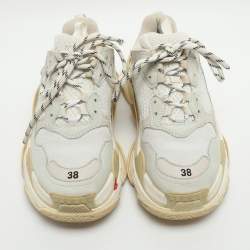 Pre Owned Balenciaga Triple S Size 38 Cream/Grey Leather and Mesh Low Top Sneakers