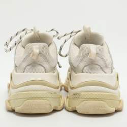Pre Owned Balenciaga Triple S Size 38 Cream/Grey Leather and Mesh Low Top Sneakers