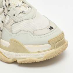 Pre Owned Balenciaga Triple S Size 38 Cream/Grey Leather and Mesh Low Top Sneakers