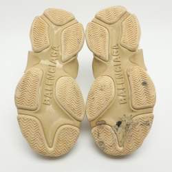 Pre Owned Balenciaga Triple S Size 38 Cream/Grey Leather and Mesh Low Top Sneakers