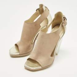 Pre Owned صندل بالنسياغا فتحة كعب جورب مقدمة مفتوحة جلد بني/ أزرق مقاس 40