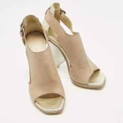 Pre Owned صندل بالنسياغا فتحة كعب جورب مقدمة مفتوحة جلد بني/ أزرق مقاس 40