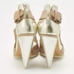 Pre Owned صندل بالنسياغا فتحة كعب  جورب مقدمة مفتوحة جلد بني/ أزرق مقاس 40