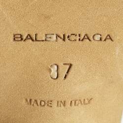 Pre Owned صندل بالنسياغا فتحة كعب جورب مقدمة مفتوحة جلد بني/ أزرق مقاس 40