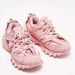 Pre Owned حذاء رياضي بالنسياجا تراك شبك وجلد صناعي وردي برباط مقاس 38