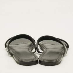 Pre Owned Balenciaga Round Size 37 Black Logo Print Leather Flat Sandals