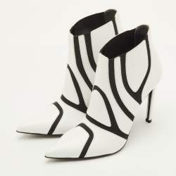 Pre Owned Balenciaga Size 36 White/Black Leather and Elastic Symmetric Ankle Length Boots