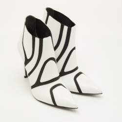 Pre Owned Balenciaga Size 36 White/Black Leather and Elastic Symmetric Ankle Length Boots