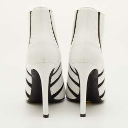 Pre Owned Balenciaga Size 36 White/Black Leather and Elastic Symmetric Ankle Length Boots