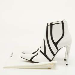 Pre Owned Balenciaga Size 36 White/Black Leather and Elastic Symmetric Ankle Length Boots