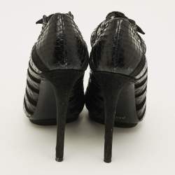 Pre Owned Balenciaga Size 37.5 Black Python Leather Suede Strappy Sandals