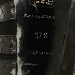 Pre Owned Balenciaga Size 37.5 Black Python Leather Suede Strappy Sandals