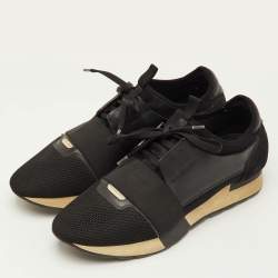 مملوكة مسبقًا Balenciaga Race Runner Size 40 Black Leather, Mesh and Neoprene Low Top Sneakers