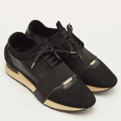 مملوكة مسبقًا Balenciaga Race Runner Size 40 Black Leather, Mesh and Neoprene Low Top Sneakers