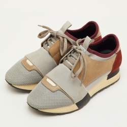 Pre Owned Balenciaga Race Runner Size 36 Grey/Maroon Leather, Mesh and Neoprene Lace Up Sneakers