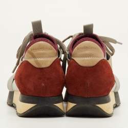 Pre Owned Balenciaga Race Runner Size 36 Grey/Maroon Leather, Mesh and Neoprene Lace Up Sneakers