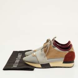 Pre Owned Balenciaga Race Runner Size 36 Grey/Maroon Leather, Mesh and Neoprene Lace Up Sneakers