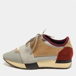 Pre Owned Balenciaga Race Runner Size 36 Grey/Maroon Leather, Mesh and Neoprene Lace Up Sneakers