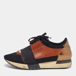 Pre Owned Balenciaga Race Runner Size 38 Tricolor Leather and Mesh Low Top Sneakers