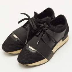 Pre Owned Balenciaga Race Runner Size 37 Black Leather, Mesh and Neoprene Low Top Sneakers