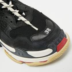 Pre Owned Balenciaga Triple S Size 38 Black Mesh and Nubuck Leather Low Top Sneakers