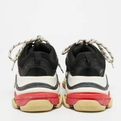 Pre Owned Balenciaga Triple S Size 38 Black Mesh and Nubuck Leather Low Top Sneakers