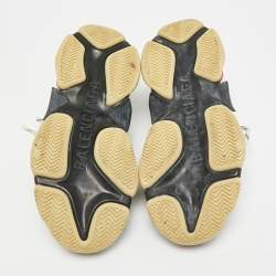 Pre Owned Balenciaga Triple S Size 38 Black Mesh and Nubuck Leather Low Top Sneakers