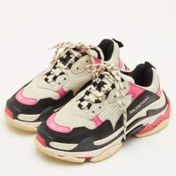 Pre Owned حذاء رياضي بالنسياغا تريبل أس رباط شبك وجلد صناعي متعدد الألوان مقاس 39