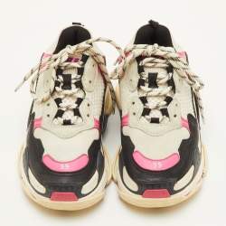 Pre Owned حذاء رياضي بالنسياغا تريبل أس رباط شبك وجلد صناعي متعدد الألوان مقاس 39