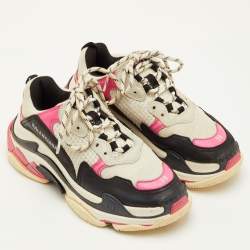 Pre Owned حذاء رياضي بالنسياغا تريبل أس رباط شبك وجلد صناعي متعدد الألوان مقاس 39