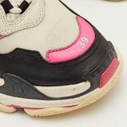 Pre Owned حذاء رياضي بالنسياغا تريبل أس رباط شبك وجلد صناعي متعدد الألوان مقاس 39