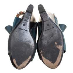 Balenciaga Teal Leather Gloves Wedge Sandals Size 39