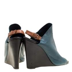 Balenciaga Teal Leather Gloves Wedge Sandals Size 39