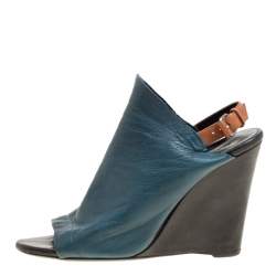 Balenciaga Teal Leather Gloves Wedge Sandals Size 39
