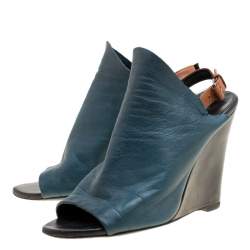 Balenciaga Teal Leather Gloves Wedge Sandals Size 39