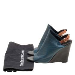 Balenciaga Teal Leather Gloves Wedge Sandals Size 39