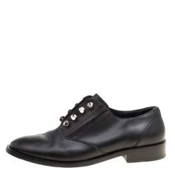 Pre Owned Balenciaga Black Leather Stud Embellished Oxfords Size 39.5