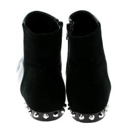 Balenciaga Black Leather And Suede Studded Ankle Boots Size 39.5