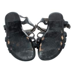 Pre Owned صندل بالنسياغا فلات سير T ارينا جلد أسود مقاس 37