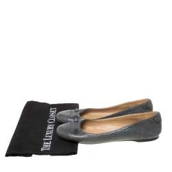 Pre Owned حذاء باليرينا فلات بالنسياغا جلد رصاصي بروغ أرينا مرصع مقاس 39.5