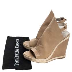 Balenciaga Beige Leather Espadrilles Wedges Platform Sandals Size 39