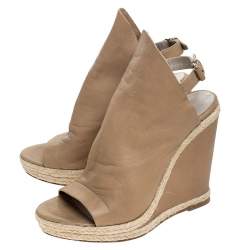 Balenciaga Beige Leather Espadrilles Wedges Platform Sandals Size 39