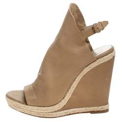 Balenciaga Beige Leather Espadrilles Wedges Platform Sandals Size 39
