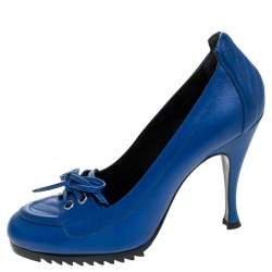 Pre Owned Balenciaga Blue Leather Loafer Pumps Size 37