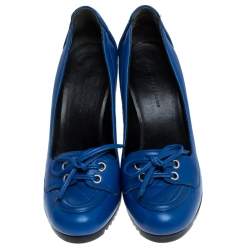 Pre Owned Balenciaga Blue Leather Loafer Pumps Size 37