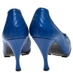 Pre Owned Balenciaga Blue Leather Loafer Pumps Size 37